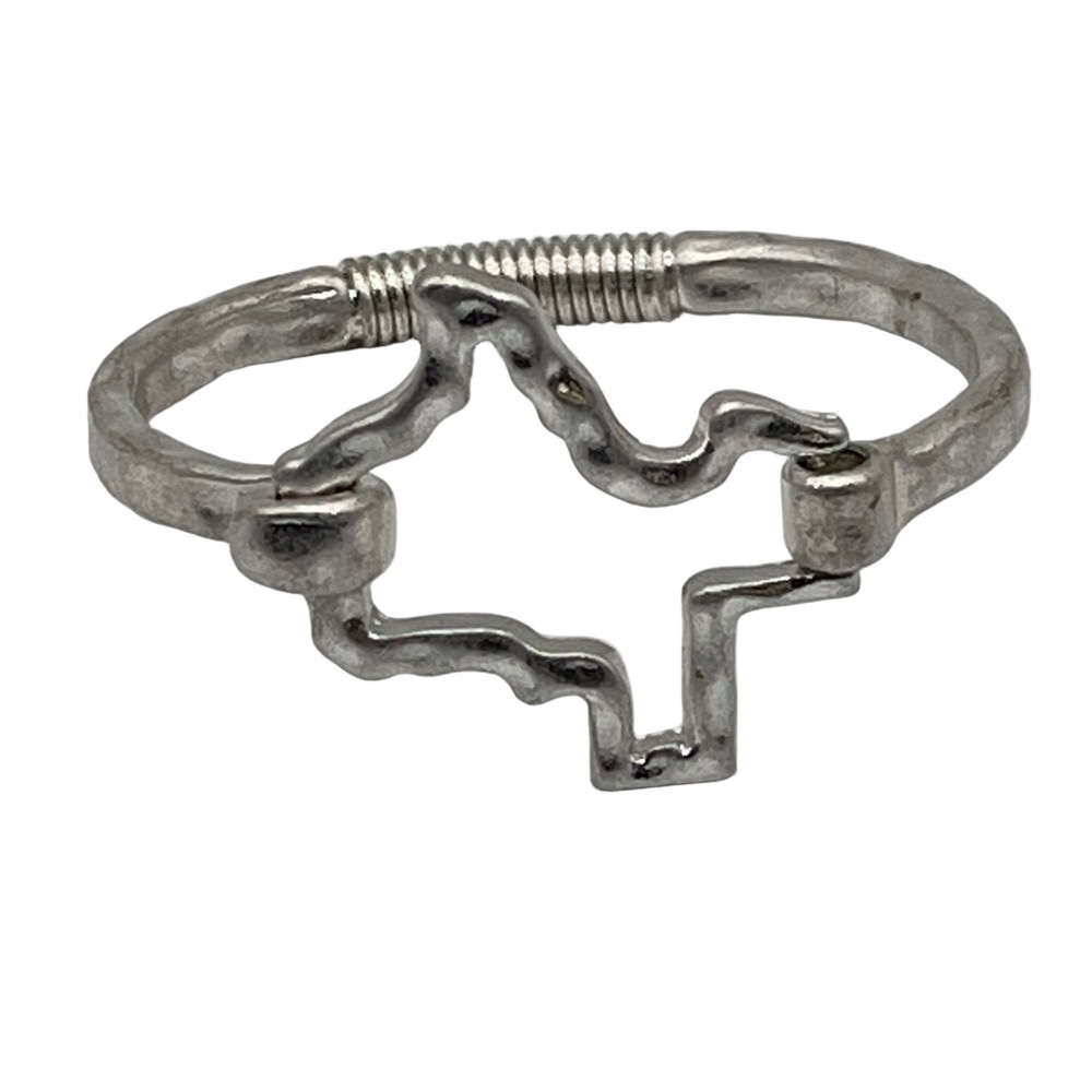 Silver Tone Texas Shape Easy Clasp Bracelet Large Design Spring Flexible
